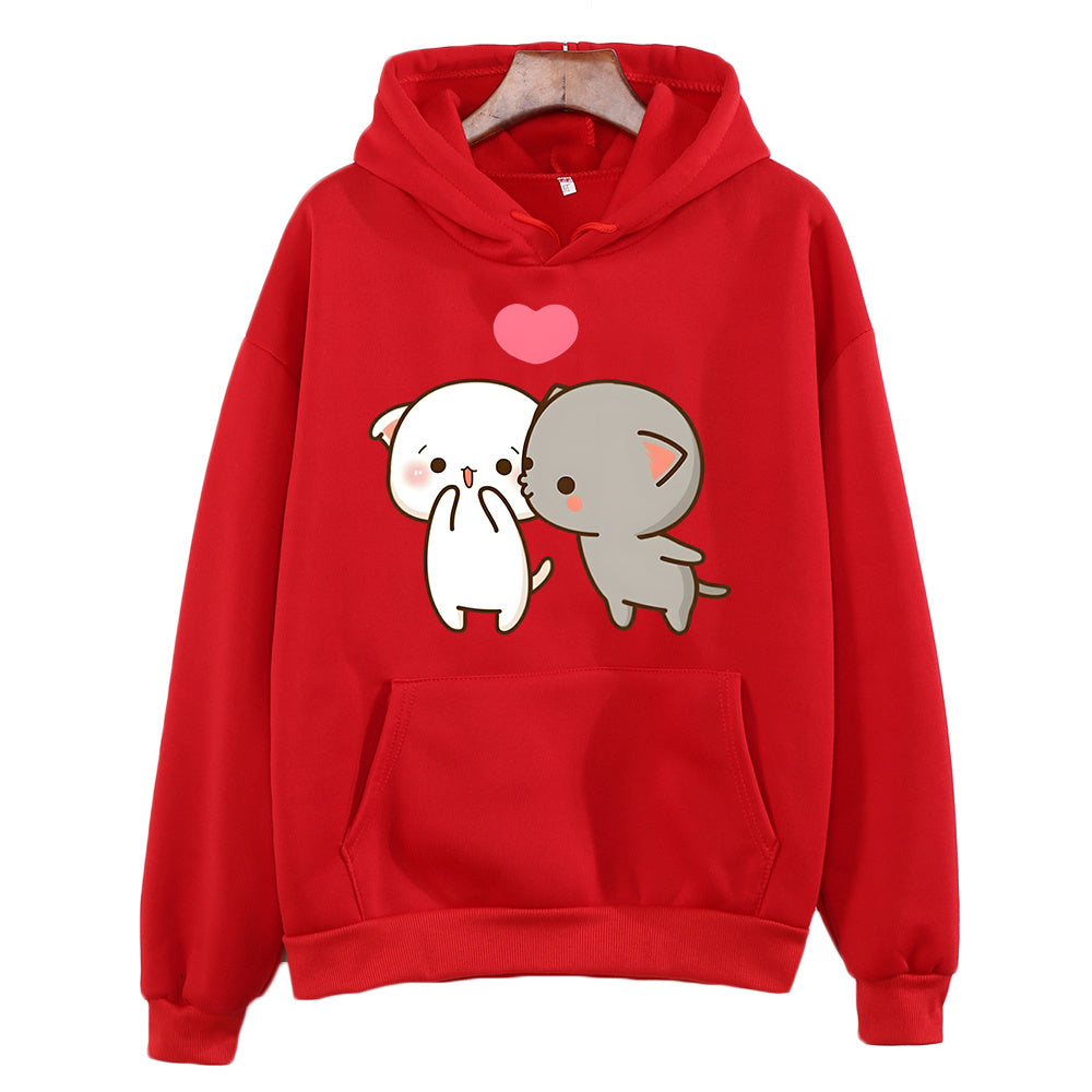 Friendly Cat Graphic Drawstring Hoodie