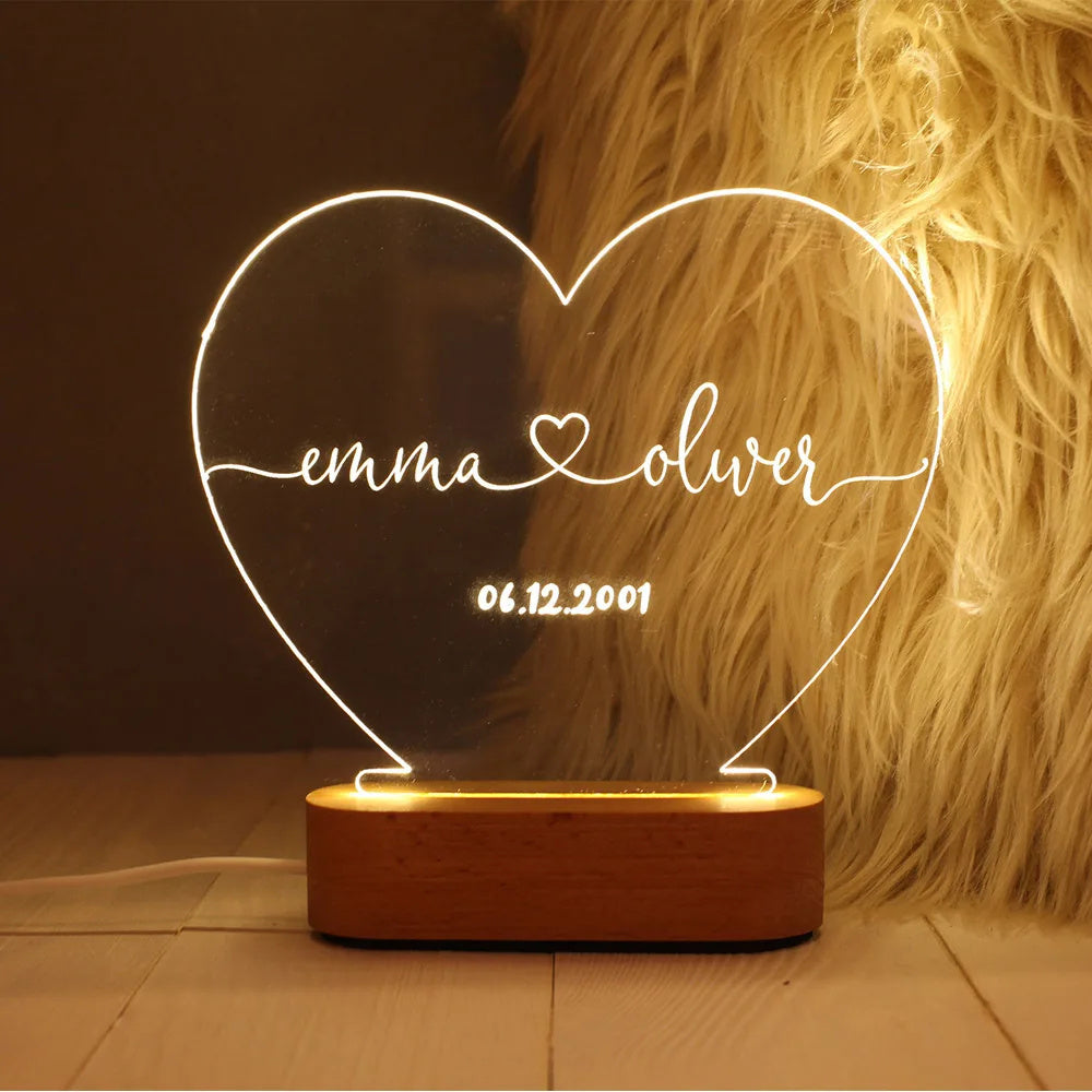 Customize Your Night Light As Valentines Day Anniversary For Him or Her Names And Date Engagement Gift