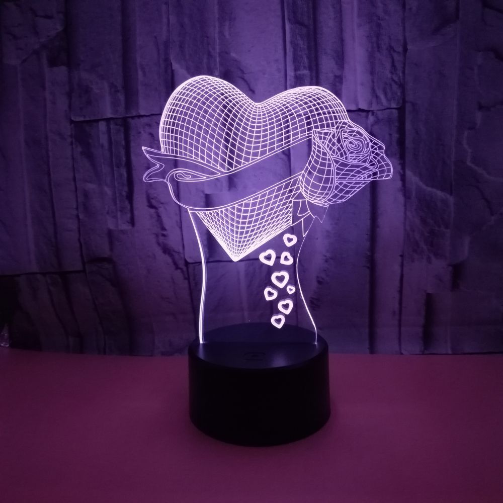 Customize Your 3D Effect Optical Illusion Table Rose Lamp With Your Name For Valentines