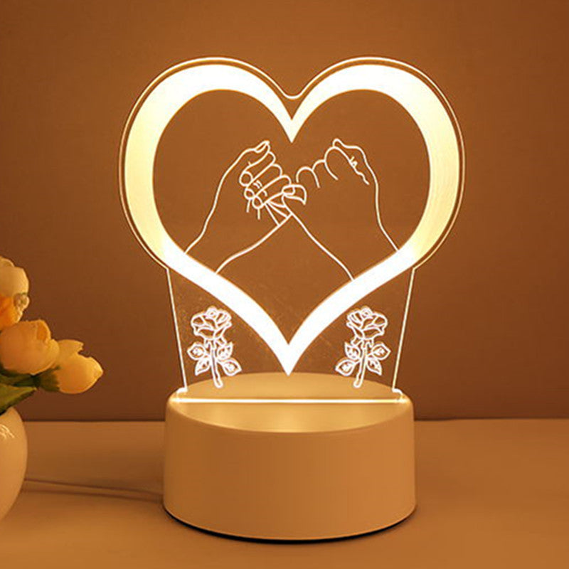 3D Heart shaped Acrylic USB LED Neon Night Lamp  for Xmas Home Decor & Valentines Day Gift