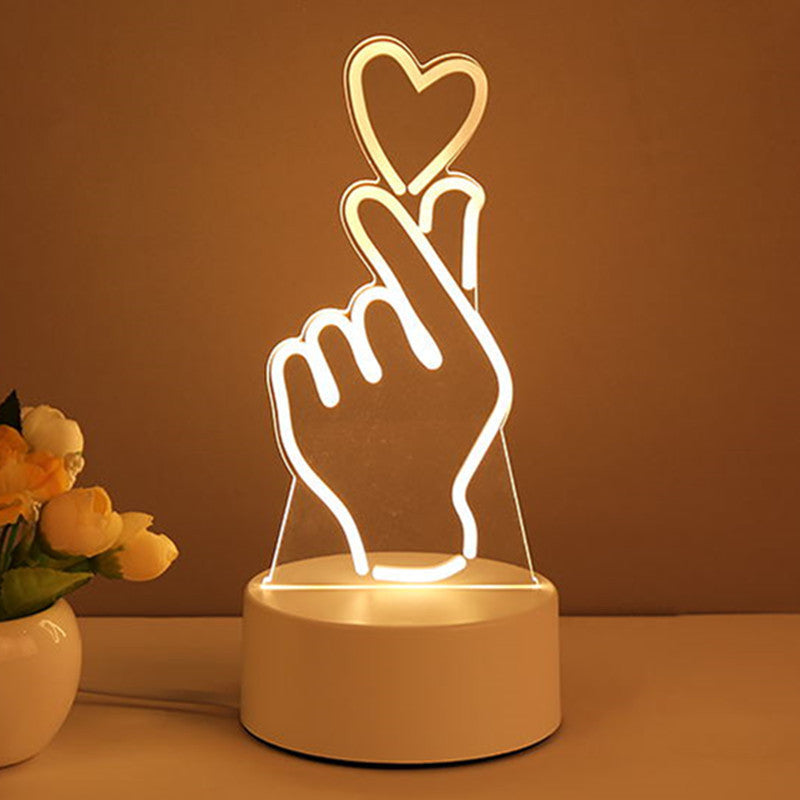 3D Heart shaped Acrylic USB LED Neon Night Lamp  for Xmas Home Decor & Valentines Day Gift