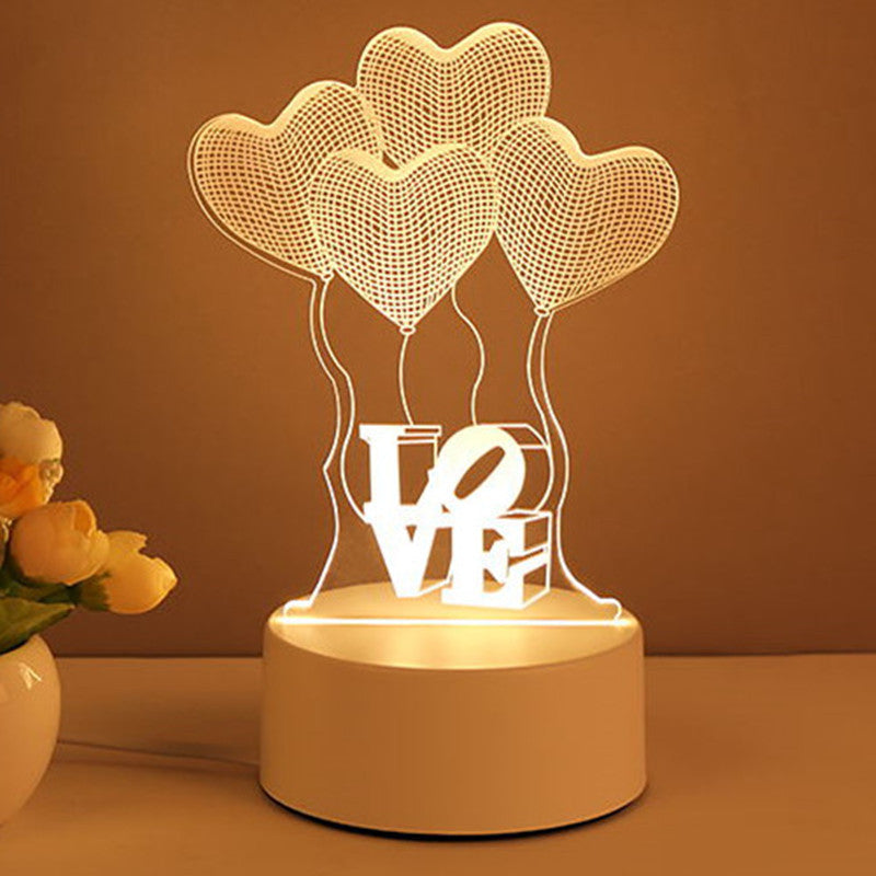 3D Heart shaped Acrylic USB LED Neon Night Lamp  for Xmas Home Decor & Valentines Day Gift