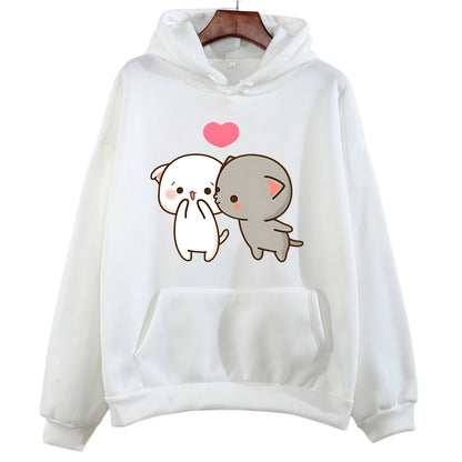 Friendly Cat Graphic Drawstring Hoodie