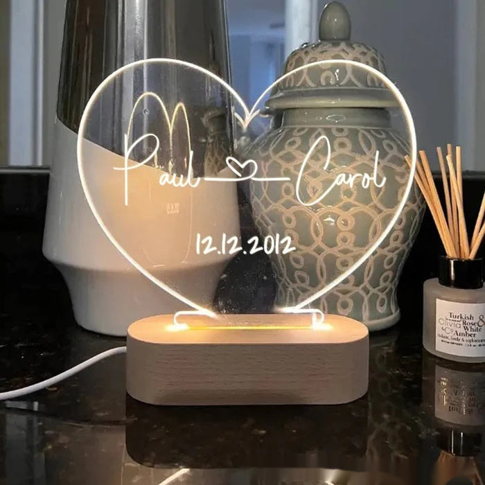 Customize Your Night Light As Valentines Day Anniversary For Him or Her Names And Date Engagement Gift