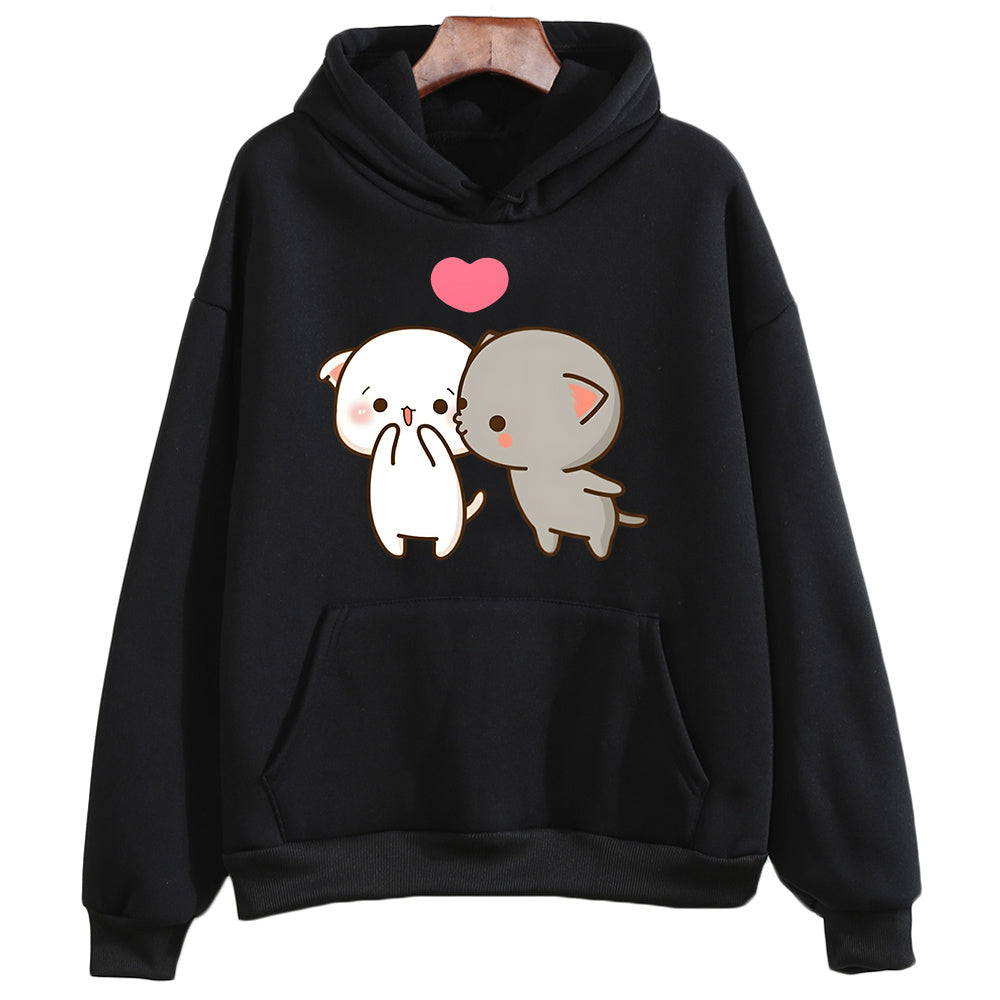 Friendly Cat Graphic Drawstring Hoodie