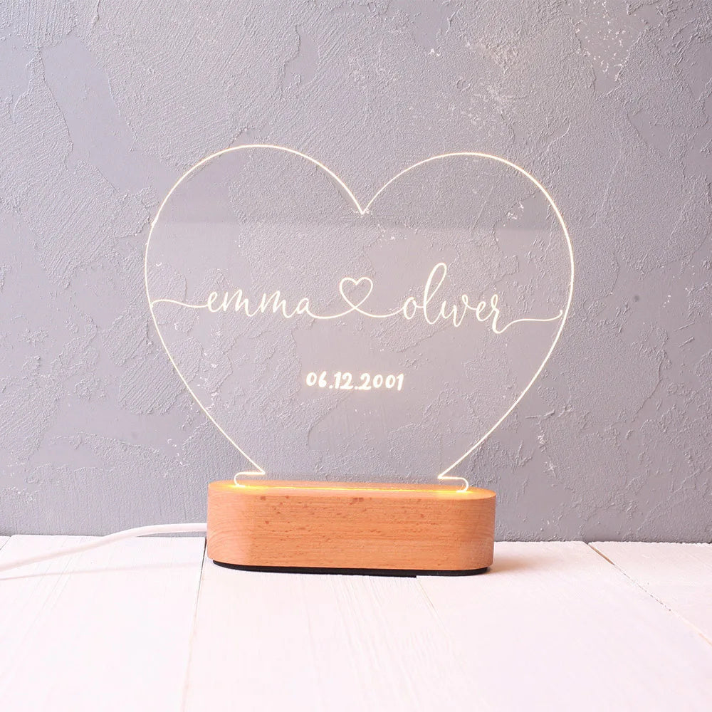 Customize Your Night Light As Valentines Day Anniversary For Him or Her Names And Date Engagement Gift