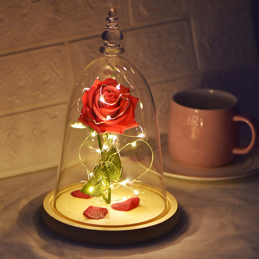 Glass Cover Rose LED Light Valentine Day Gift