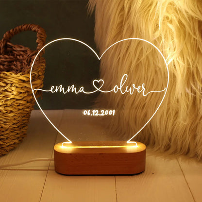 Customize Your Night Light As Valentines Day Anniversary For Him or Her Names And Date Engagement Gift