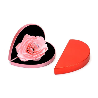 3D Love Box Heart-shaped Rose Flower Rotating Ring With Box For Valentines Day Gift