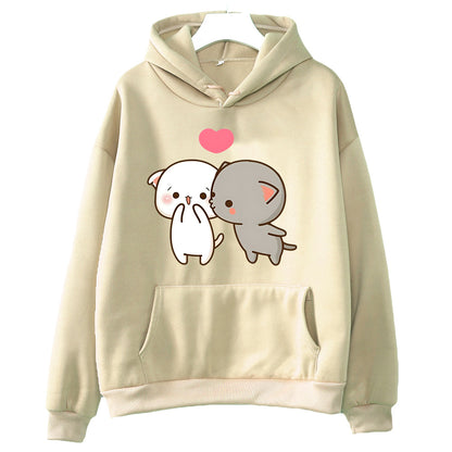 Friendly Cat Graphic Drawstring Hoodie