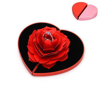 3D Love Box Heart-shaped Rose Flower Rotating Ring With Box For Valentines Day Gift