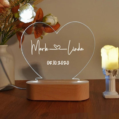 Customize Your Night Light As Valentines Day Anniversary For Him or Her Names And Date Engagement Gift