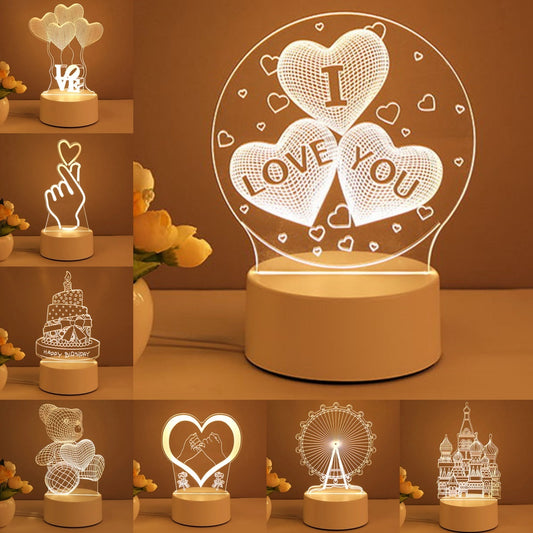 3D Heart shaped Acrylic USB LED Neon Night Lamp  for Xmas Home Decor & Valentines Day Gift