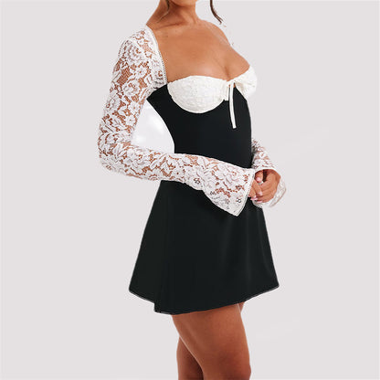 Corset Long Sleeve Backless Lace Up Short Dress