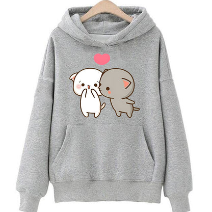 Friendly Cat Graphic Drawstring Hoodie