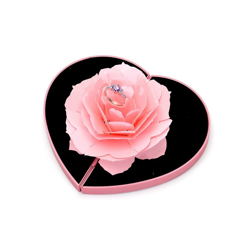 3D Love Box Heart-shaped Rose Flower Rotating Ring With Box For Valentines Day Gift