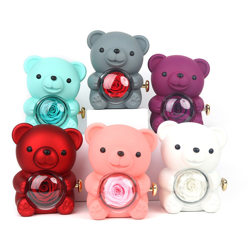 Bear With Rotating Flower Jewelry Box