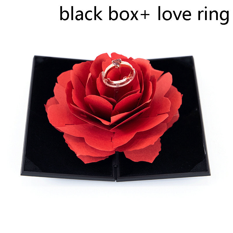 3D Love Box Heart-shaped Rose Flower Rotating Ring With Box For Valentines Day Gift