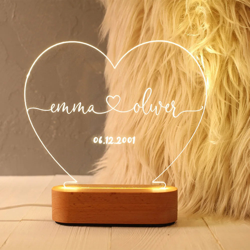 Customize Your Night Light As Valentines Day Anniversary For Him or Her Names And Date Engagement Gift