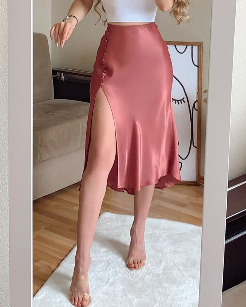 New Women's Sexy High Waist Hip Slit Mid-Length Skirt