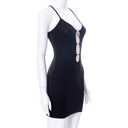 Black Body-con  Camisole Heart Ring Decor Dress