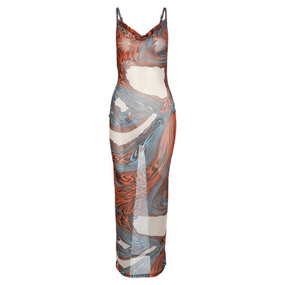 Slim Dress With Polyester Screen Printing