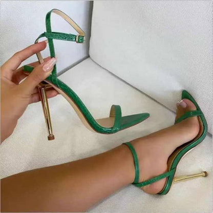 Metal Electroplated Stiletto Point Toe Cross Lace Roman Shoes