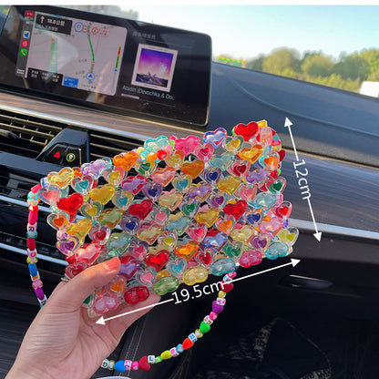 Candy Color Contrast Beaded Handbag