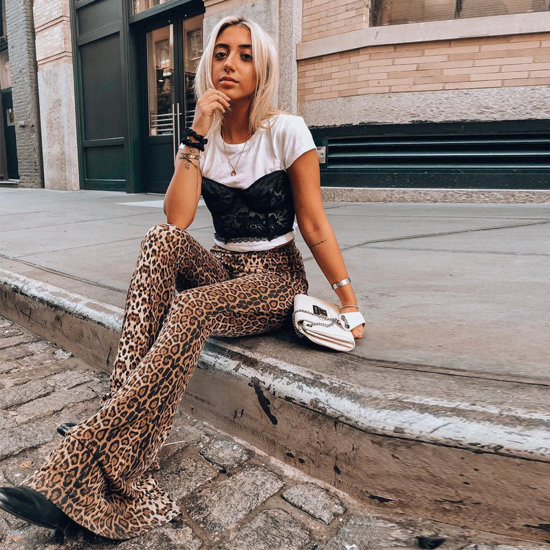 Elasticated high waist leopard flared pants