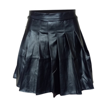 Solid color PU leather pleated skirt fashion skirt