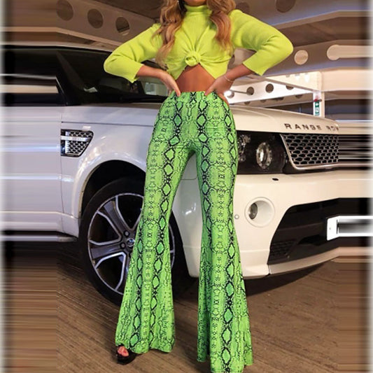 Snakeskin Print Wide Leg Pants