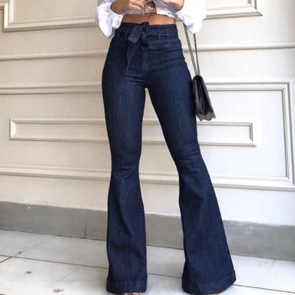 High-Waisted Micro-Elastic Lace-Up Flared Pants Wide-Leg Pants Women'S Jeans