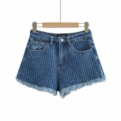 Irregular Frayed Low Waist Knitted Denim Short