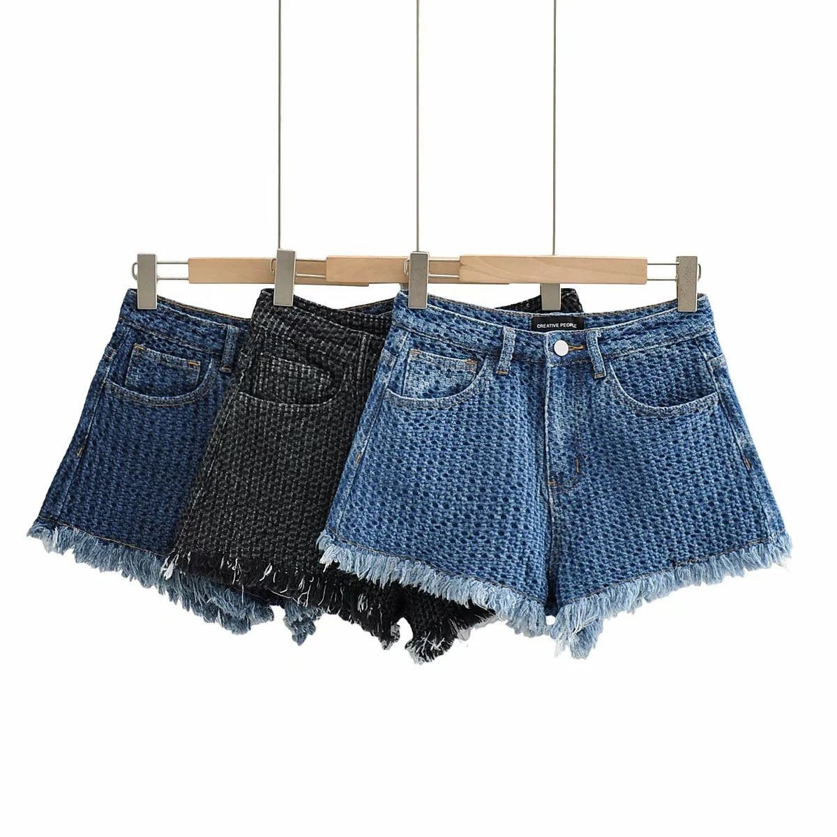 Irregular Frayed Low Waist Knitted Denim Short