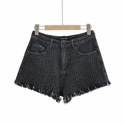 Irregular Frayed Low Waist Knitted Denim Short