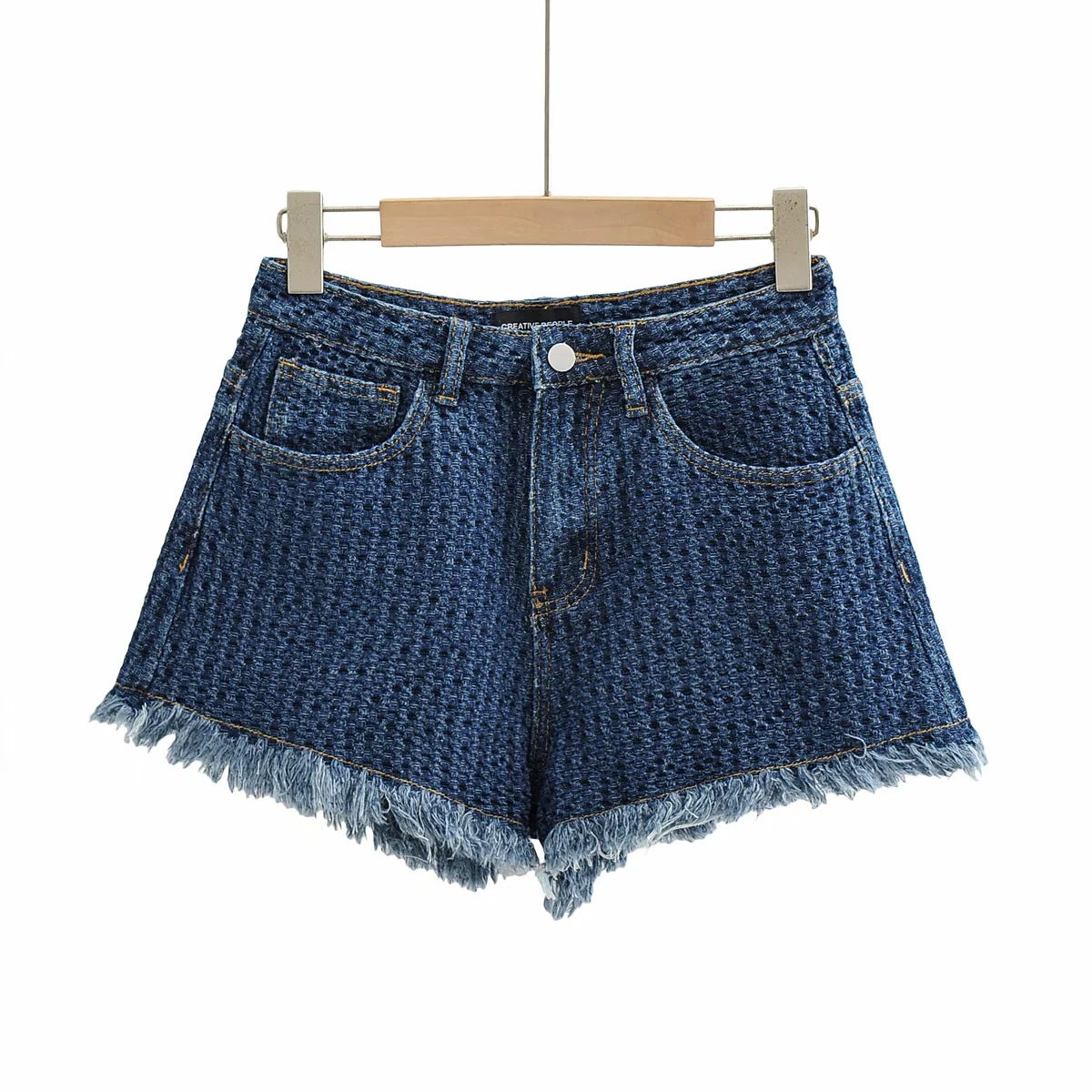 Irregular Frayed Low Waist Knitted Denim Short