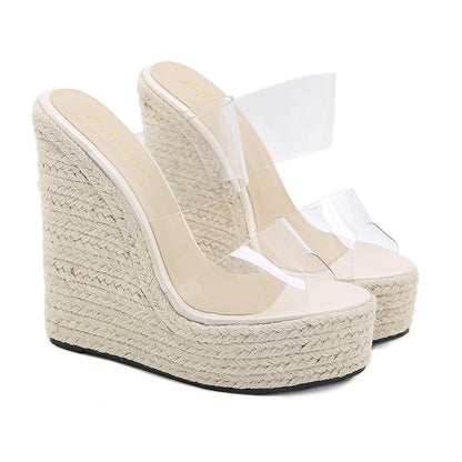 High-Heeled Wedges Transparent Twine Slippers Sandals