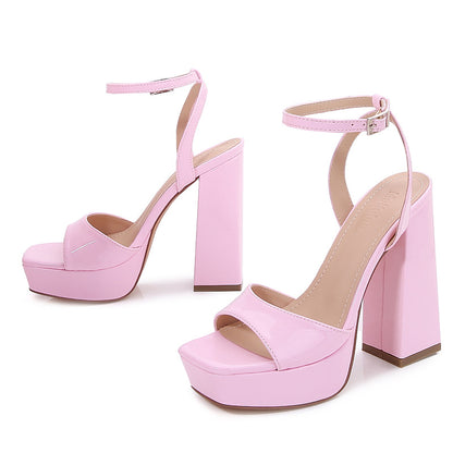 Square Toe Platform Chunky High Heel Sandals