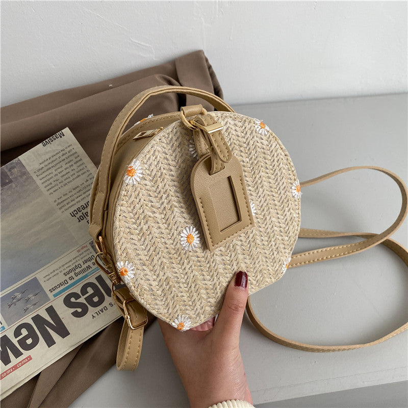 Straw Lace Round Flower Shoulder Bag