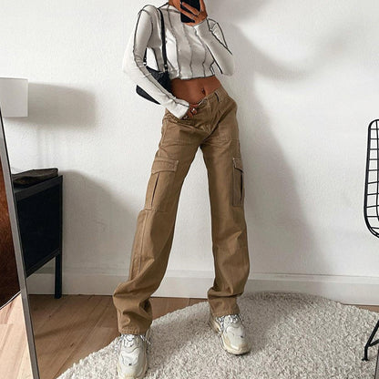 High Waist Long Solid Color Denim Pants