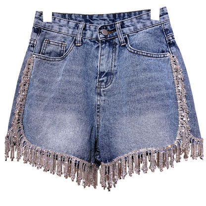 Rhinestone Tassel High Waist Denim Shorts