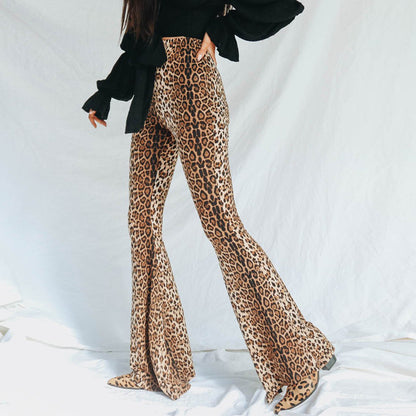 Elasticated high waist leopard flared pants