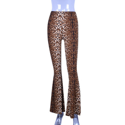 Elasticated high waist leopard flared pants