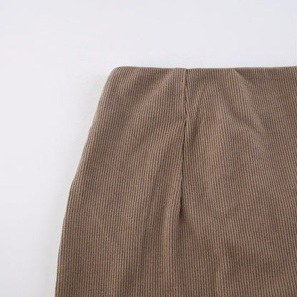 Skinny Panel Lace-Up Brown Ruffle Skirt