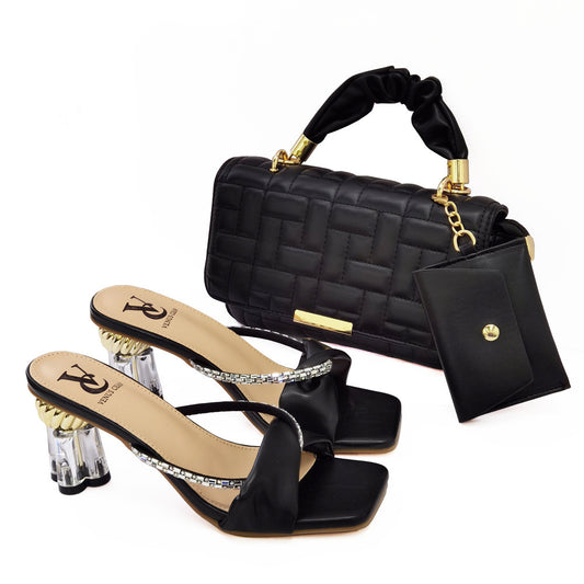 Crossbody Bag With Small Card Bag, Cross Strap High-heeled Sandals