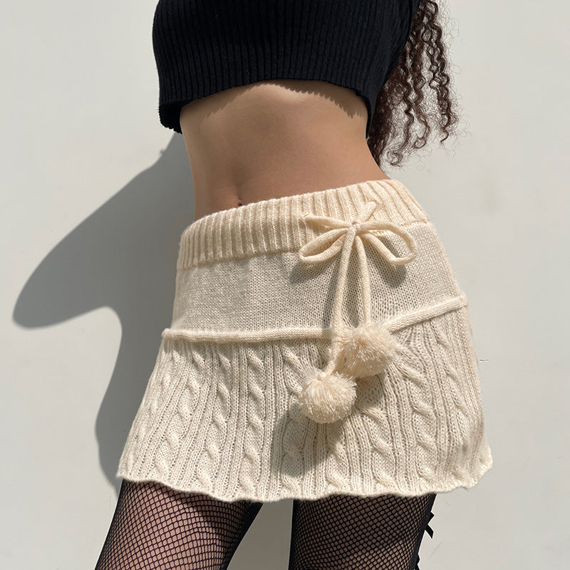 Women's Simple A-line Wool Ball Knitted Skirt