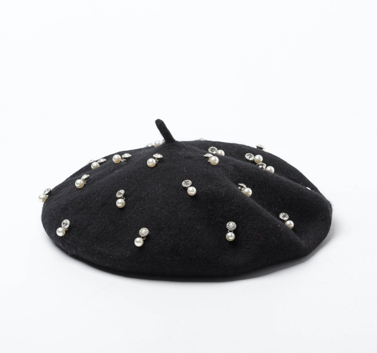 Rhinestone wool beret