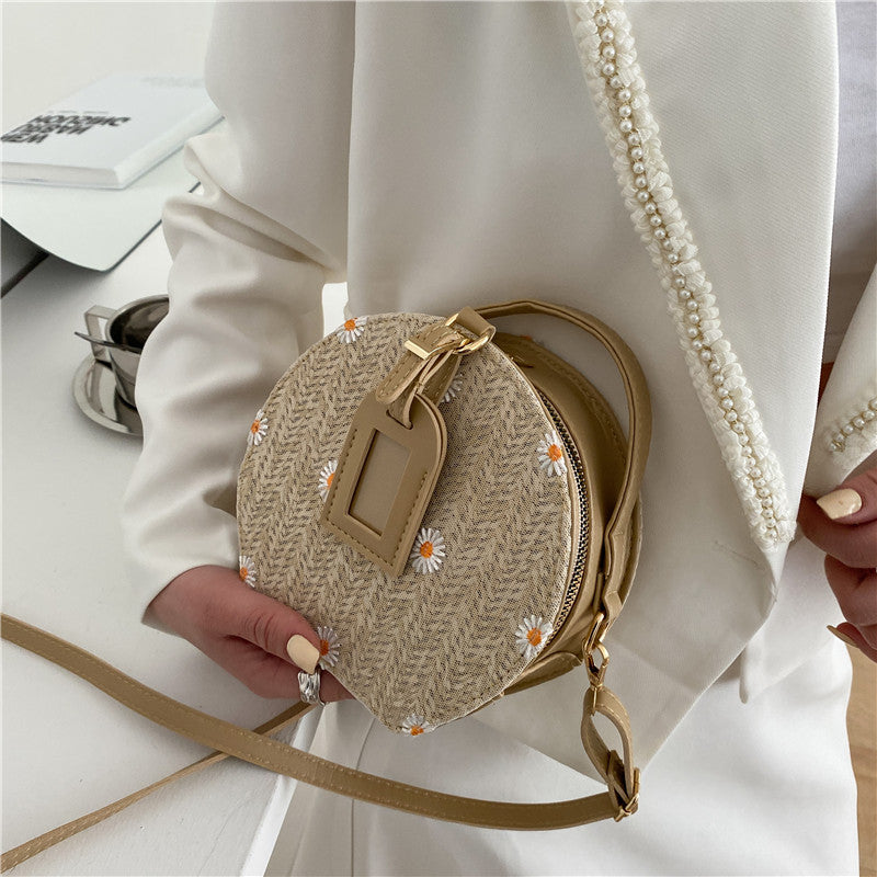 Straw Lace Round Flower Shoulder Bag