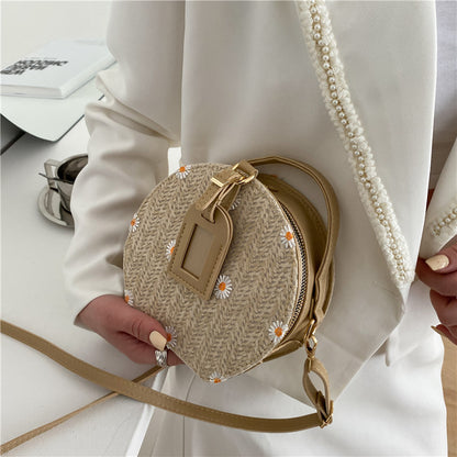 Straw Lace Round Flower Shoulder Bag