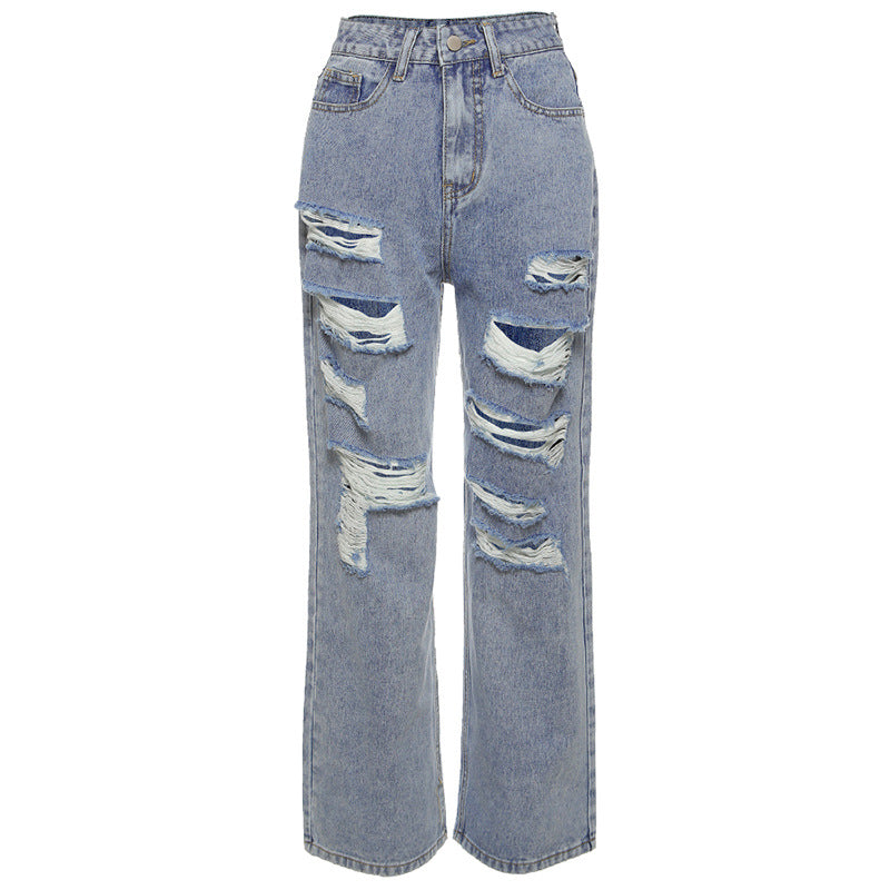 Ripped Street Jeans Light Color High Waist Pants